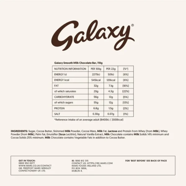 Smooth Milk Chocolate Bar 6 packs of 110g