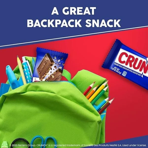 CRUNCH. Bulk 36 Pack. Milk Chocolate and Crisped Rice. Full Size Individually Wrapped Candy Bar. 1.55 oz Each