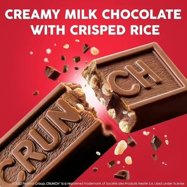 CRUNCH. Bulk 36 Pack. Milk Chocolate and Crisped Rice. Full Size Individually Wrapped Candy Bar. 1.55 oz Each