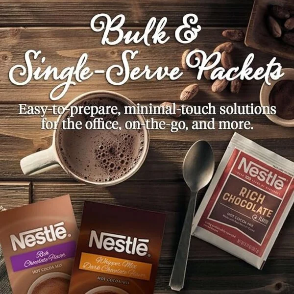 Nestle Hot Cocoa Chocolate Packets. Hot Cocoa Mix. Rich Chocolate Flavor. Made with Real Cocoa. 50 Count (0.71 Oz each). 35.5 Oz