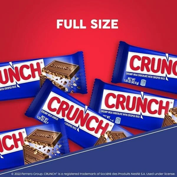 CRUNCH. Bulk 36 Pack. Milk Chocolate and Crisped Rice. Full Size Individually Wrapped Candy Bar. 1.55 oz Each