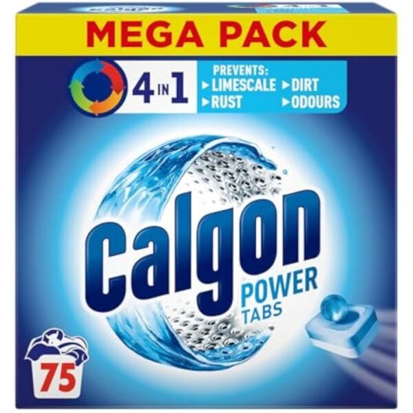Calgon 4-in-1 Washing Machine Cleaner and Water Softener Tablets, 75 Count , Removes Limescale, Residue, Dirt, Rust & Malodours , Deep Clean , XL Pack Size