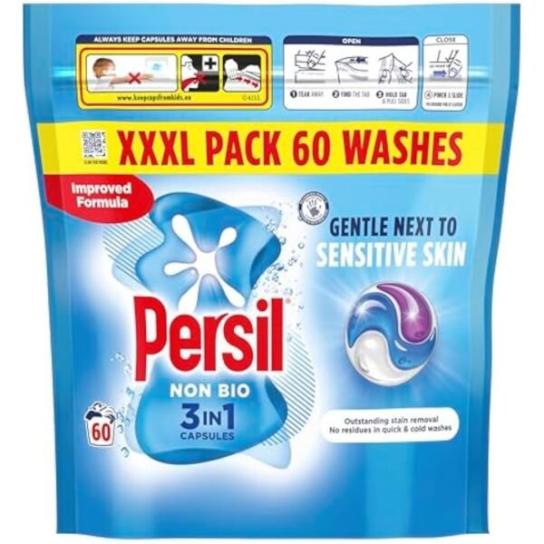 Persil Non Bio 3 in 1 Washing Capsules laundry capsules gentle next to sensitive skin for outstanding stain removal in quick & cold washes 60 washes
