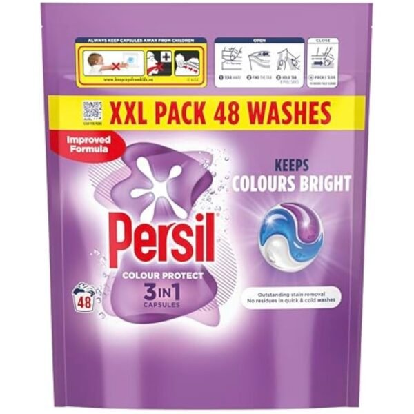 Persil Colour Protect 3 in 1 Washing Capsules keeps colours bright outstanding stain removal in quick & cold washes 48 washes