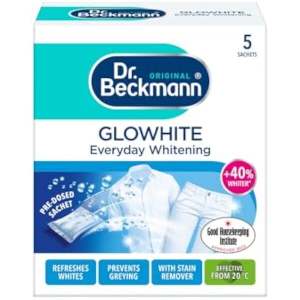 Dr. Beckmann Glowhite | maintains brighter white laundry | 5 In-Wash Sachets