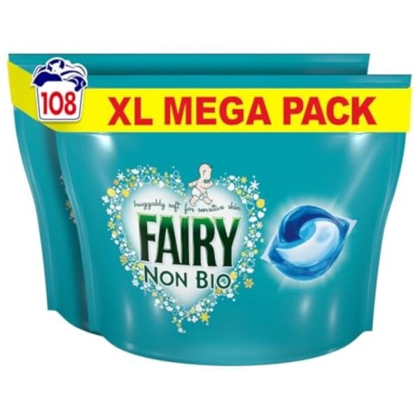 Fairy Non Bio All-in-1 PODS Laundry Detergent Washing Liquid Tablets/Capsules, 108 Washes (54x2, For Sensitive Skin, White
