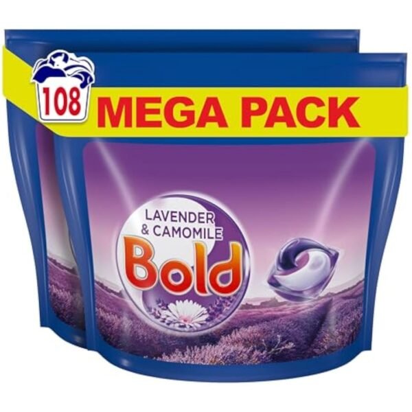 Bold All-in-1 Pods Washing Liquid Capsules Lavender & Camomile 108 Washes (54x2), Washing Detergent for Brilliant Cleaning with Built-in Fabric Softener