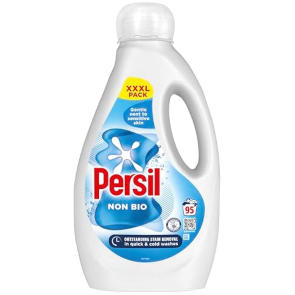 Persil Non Bio Laundry Washing Liquid Detergent outstanding stain removal in quick & cold washes tough on stains, gentle next to sensitive skin 95 washes (2.565 L)