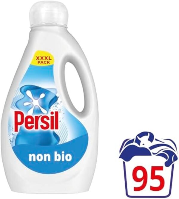 Persil Non Bio Laundry Washing Liquid Detergent outstanding stain removal in quick & cold washes tough on stains, gentle next to sensitive skin 95 washes (2.565 L)