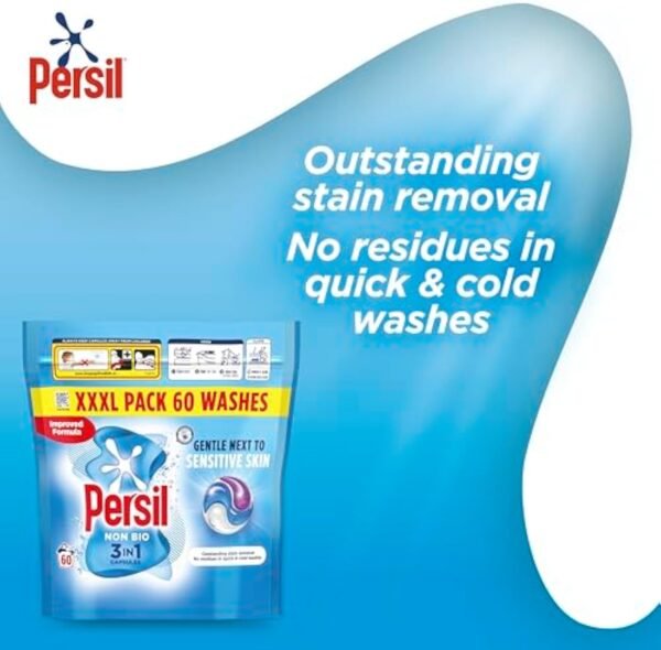 Persil Non Bio 3 in 1 Washing Capsules laundry capsules gentle next to sensitive skin for outstanding stain removal in quick & cold washes 60 washes