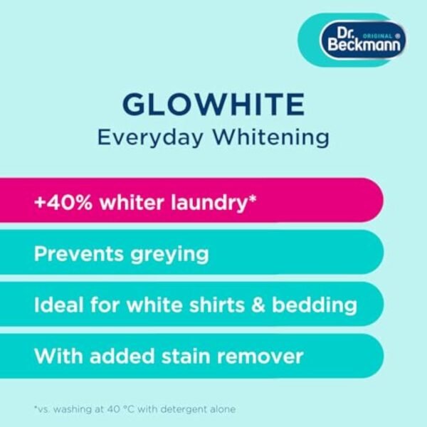 Dr. Beckmann Glowhite | maintains brighter white laundry | 5 In-Wash Sachets