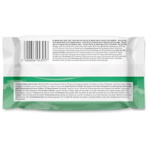 by Amazon Gentle Moist Toilet Tissues with Aloe Vera, Flushable, 240 Count (6 Packs of 40 sheets) (Previously Presto!)