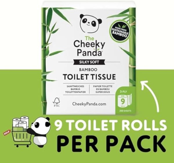 The Cheeky Panda Bamboo Toilet Paper – 9 Rolls of Toilet Paper | Plastic Free Packaging and Sustainable Toilet Tissue | 100% Compostable