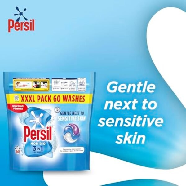 Persil Non Bio 3 in 1 Washing Capsules laundry capsules gentle next to sensitive skin for outstanding stain removal in quick & cold washes 60 washes