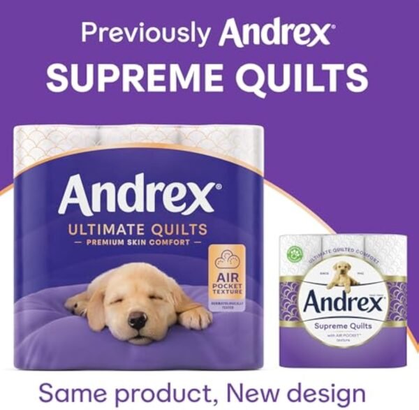 Andrex Ultimate Quilts Toilet Paper 24 Rolls, Air Pocket Technology for Soft, Thick Sheets – 24 Quilted Toilet Rolls x 1 Pack, FSC Certified