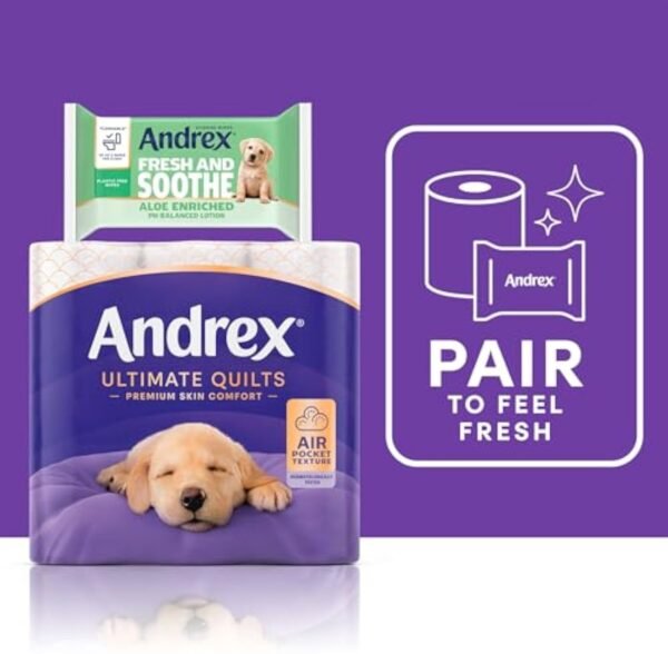 Andrex Ultimate Quilts Toilet Paper 24 Rolls, Air Pocket Technology for Soft, Thick Sheets – 24 Quilted Toilet Rolls x 1 Pack, FSC Certified
