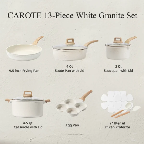 Carote Nonstick Pots and Pans Set, 13 Pcs Granite Kitchen Cookware Sets
