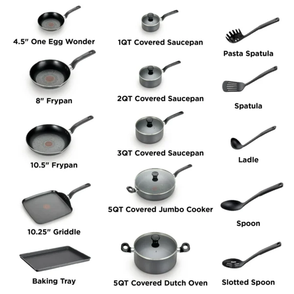 T-fal Easy Care, 20 Piece Non-Stick Pots and Pans Cookware Set