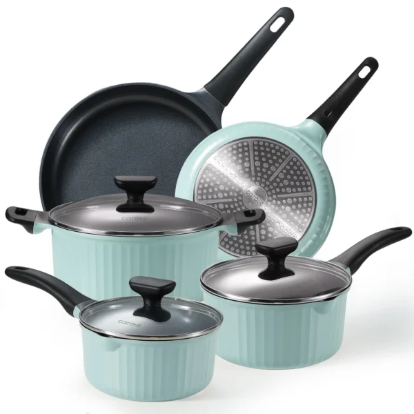 Carote Nonstick Cookware Sets, 8 Pcs Non Stick Pots and Pans Set, Induction Cookware, Oatmeal