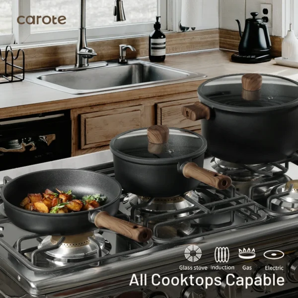 Carote Nonstick Cookware Sets, 15 Pcs Granite Non Stick Pots and Pans Set, Induction Cookware