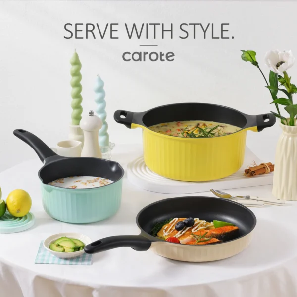 Carote Nonstick Cookware Sets, 8 Pcs Non Stick Pots and Pans Set, Induction Cookware, Oatmeal