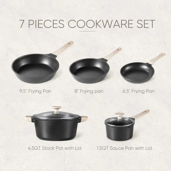 Carote Non Stick Cookware Set, Nonstick Pots and Pans, 7Pcs Induction Kitchens Cookware Sets
