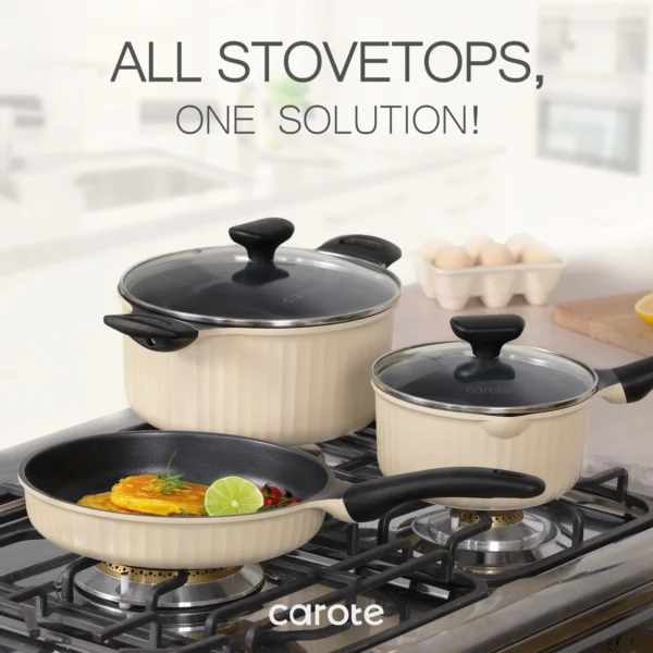 Carote Nonstick Cookware Sets, 8 Pcs Non Stick Pots and Pans Set, Induction Cookware, Oatmeal