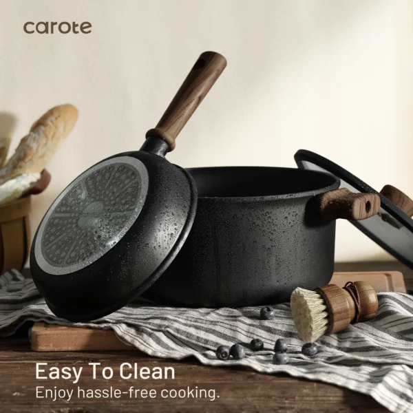 Carote Nonstick Cookware Sets, 15 Pcs Granite Non Stick Pots and Pans Set, Induction Cookware