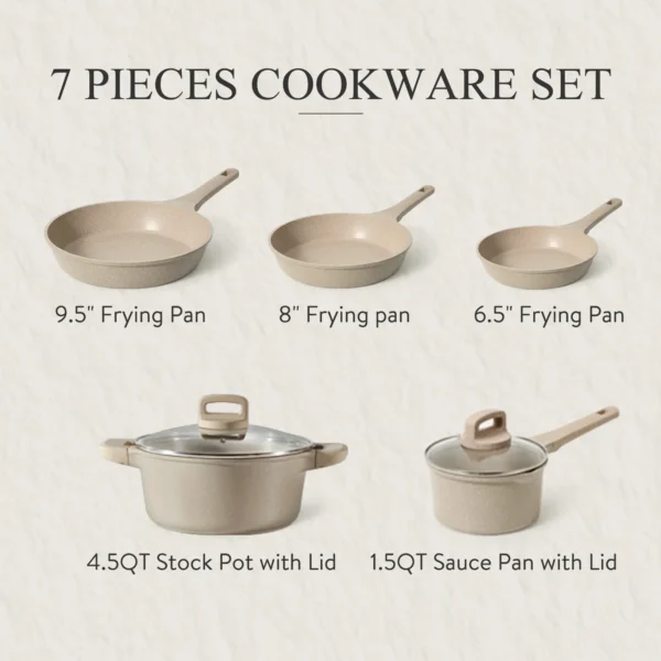 Carote Non Stick Cookware Set, Nonstick Pots and Pans, 7Pcs Induction Kitchens Cookware Sets