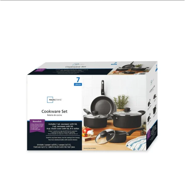 Mainstays 7 Piece Nonstick Aluminum Pots and Pans Cookware Set