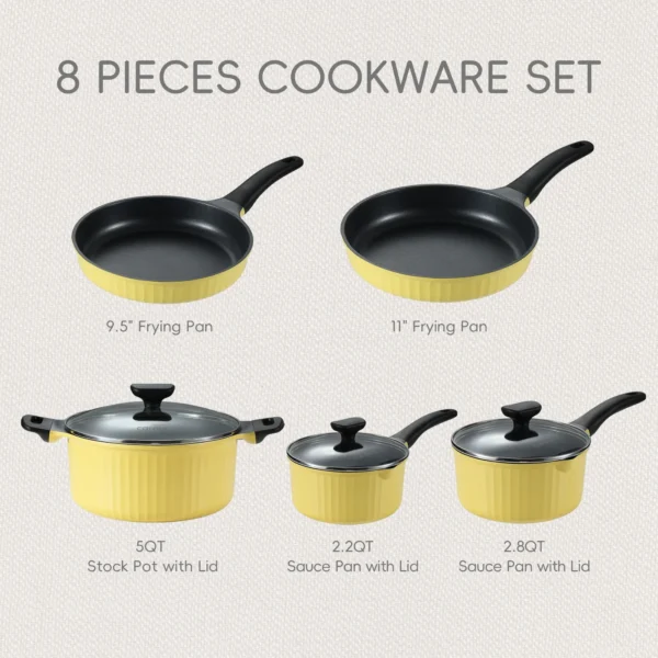 Carote Nonstick Cookware Sets, 8 Pcs Non Stick Pots and Pans Set, Induction Cookware, Oatmeal