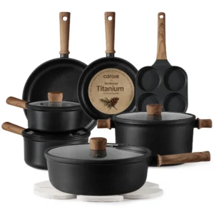Carote Nonstick Cookware Sets, 15 Pcs Granite Non Stick Pots and Pans Set, Induction Cookware