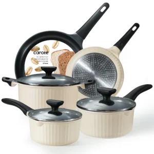 Carote Nonstick Cookware Sets, 8 Pcs Non Stick Pots and Pans Set, Induction Cookware, Oatmeal