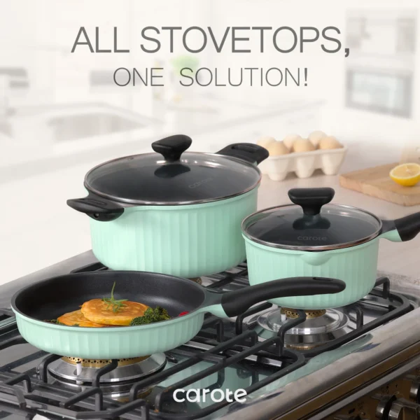 Carote Nonstick Cookware Sets, 8 Pcs Non Stick Pots and Pans Set, Induction Cookware, Oatmeal