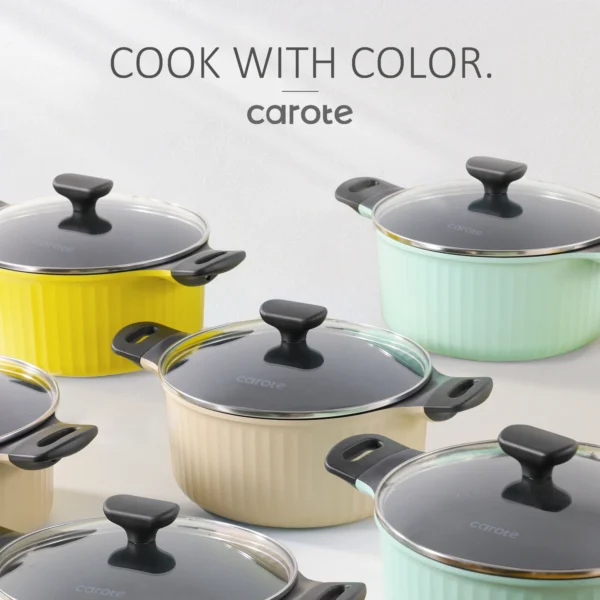 Carote Nonstick Cookware Sets, 8 Pcs Non Stick Pots and Pans Set, Induction Cookware, Oatmeal