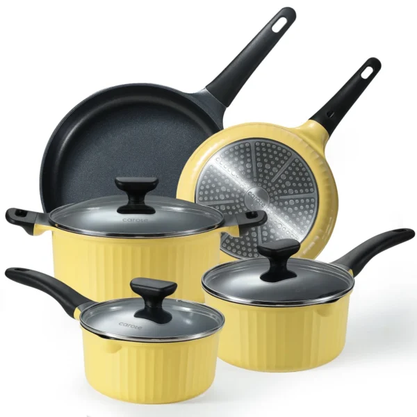 Carote Nonstick Cookware Sets, 8 Pcs Non Stick Pots and Pans Set, Induction Cookware, Oatmeal